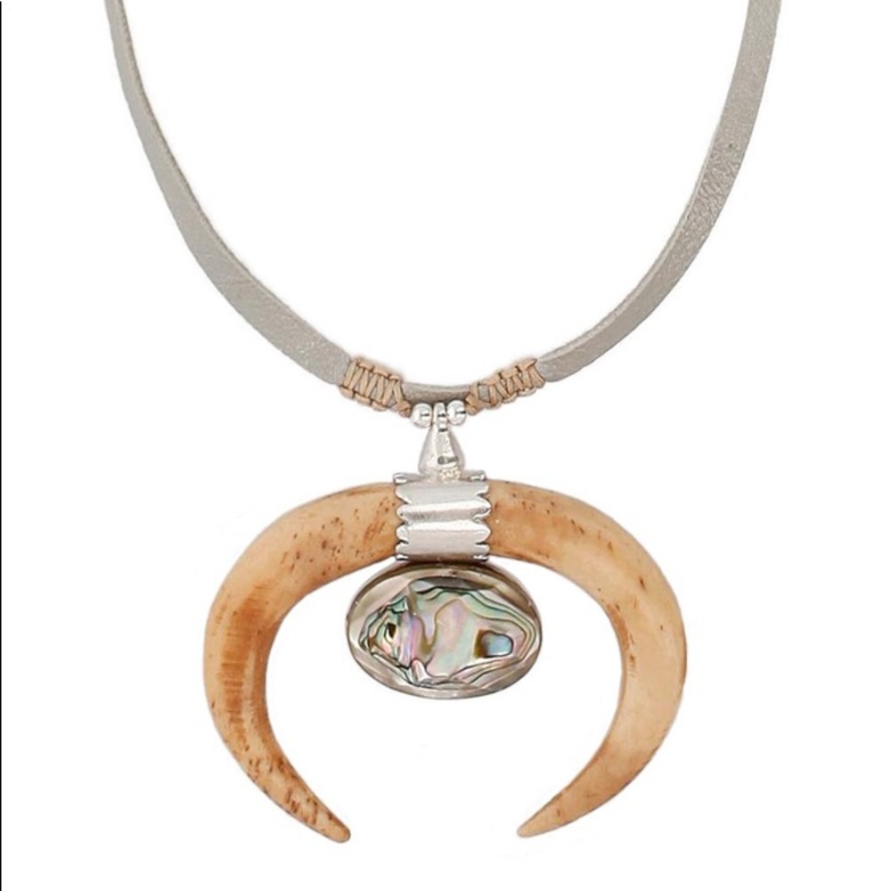 Chan Luu designer Suede Antique Bone Horn necklace
